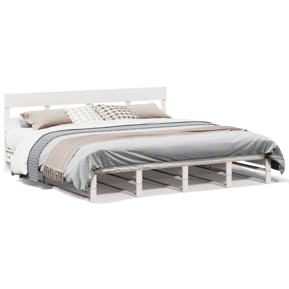 Vidaxl (White, 200 X 200 Cm) Bed Frame With Headboard Mattress Foundation Bed Base Solid Wood Pine