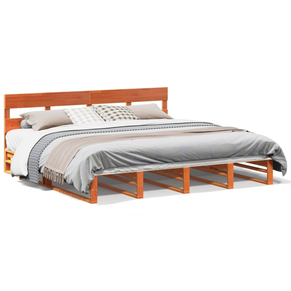 Vidaxl (Wax Brown, 200 X 200 Cm) Bed Frame With Headboard Mattress Foundation Bed Base Solid Wood Pine