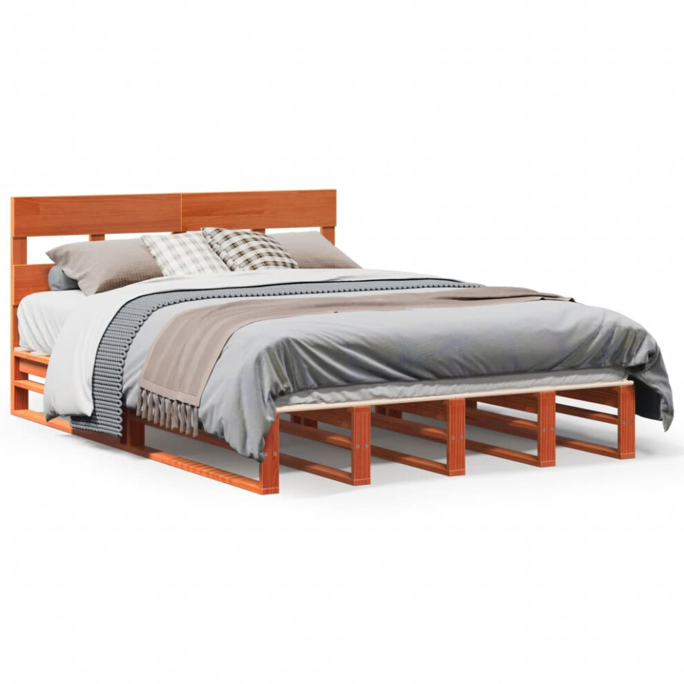 Vidaxl (Wax Brown, 120 X 190 Cm) Bed Frame With Headboard Mattress Foundation Bed Base Solid Wood Pine