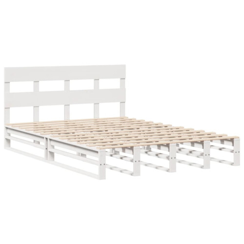 VidaXL (white, 135 x 190 cm) vidaXL Bed Frame with Headboard Mattress Foundation Bed Base Solid Wood Pine 2