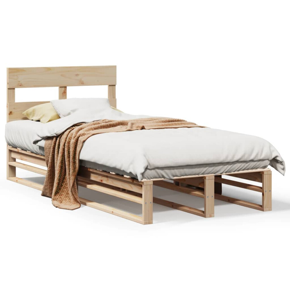 Vidaxl (Natural, 100 X 200 Cm) Bed Frame With Headboard Mattress Foundation Bed Base Solid Wood Pine