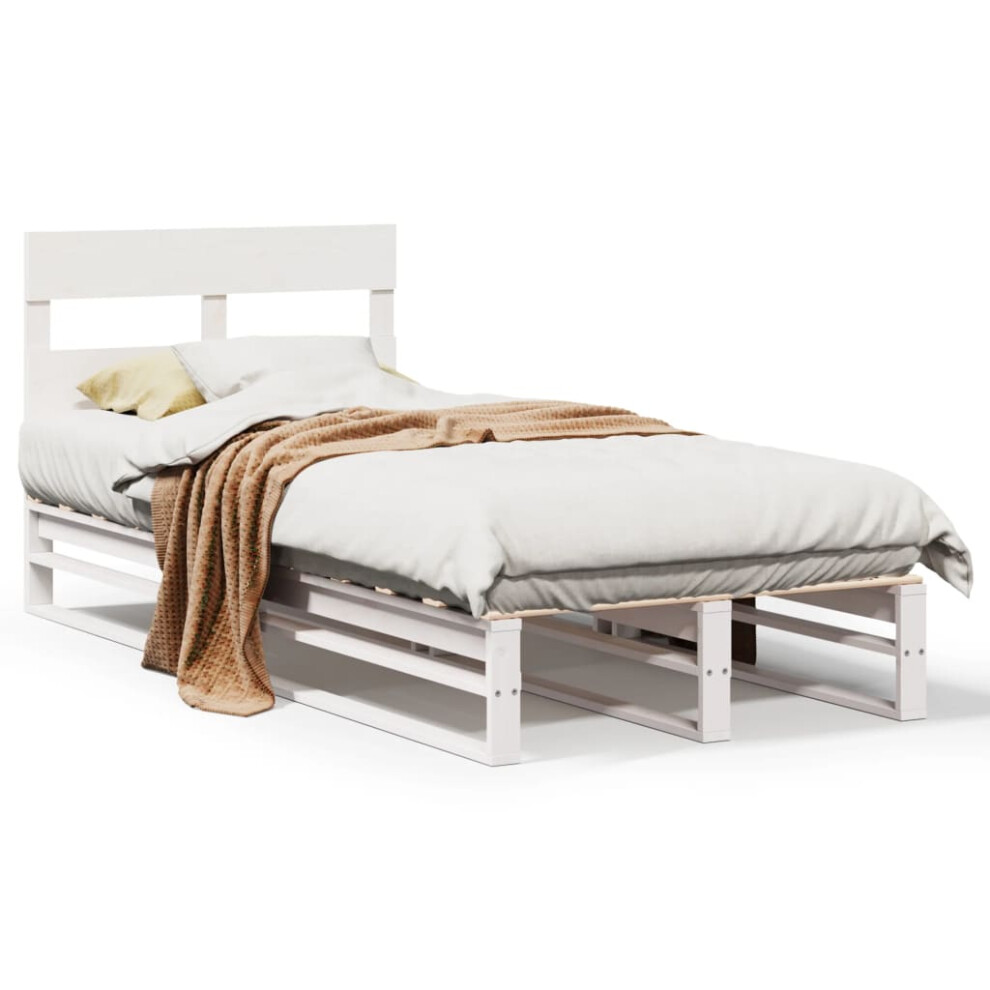 Vidaxl (White, 75 X 190 Cm) Bed Frame With Headboard Mattress Foundation Bed Base Solid Wood Pine