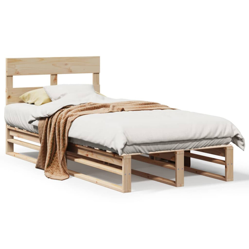 Vidaxl (Natural, 75 X 190 Cm) Bed Frame With Headboard Mattress Foundation Bed Base Solid Wood Pine