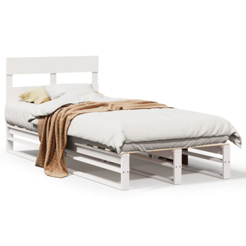 VidaXL (white, 90 x 190 cm) vidaXL Bed Frame with Headboard Mattress Foundation Bed Base Solid Wood Pine 1