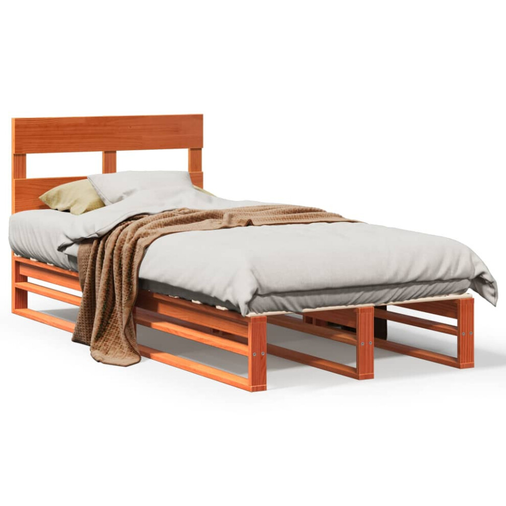 Vidaxl (Wax Brown, 90 X 190 Cm) Bed Frame With Headboard Mattress Foundation Bed Base Solid Wood Pine