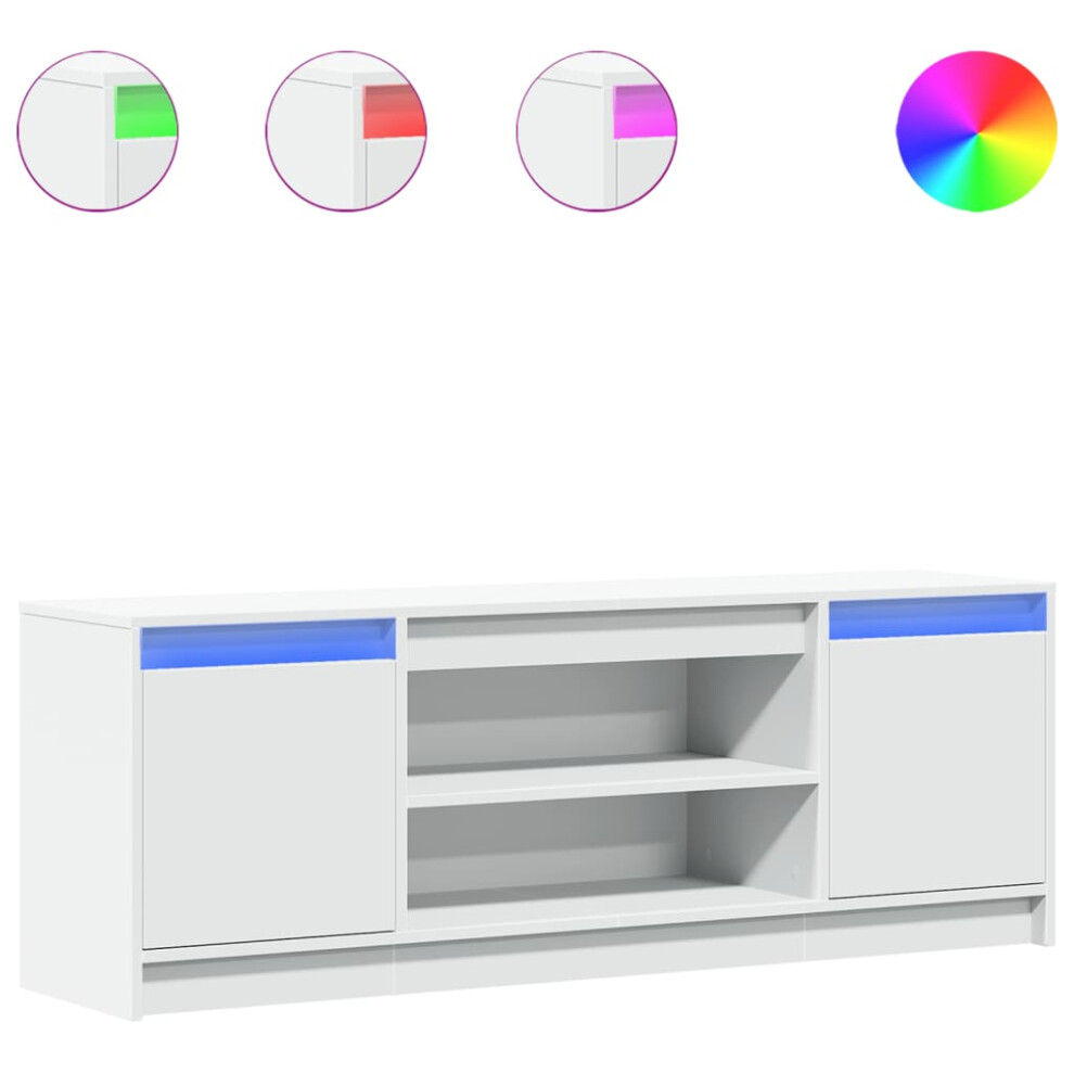 VIDAXL TV Cabinet with LED - Engineered Wood - White - 139.5x34x50 cm - Image 2