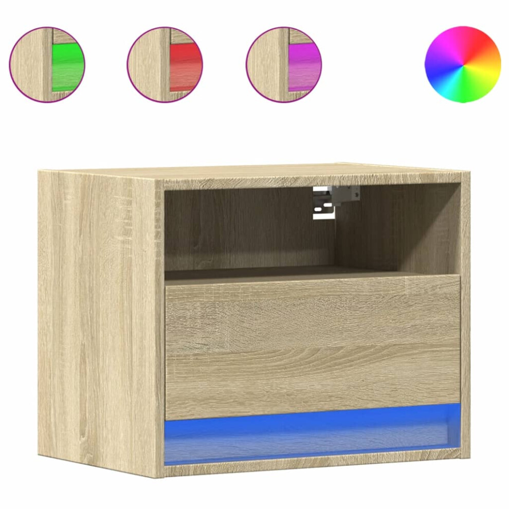 (sonoma oak, 1 pcs) vidaXL Wall-mounted Bedside Cabinet with LED Lights Bed Cabinet