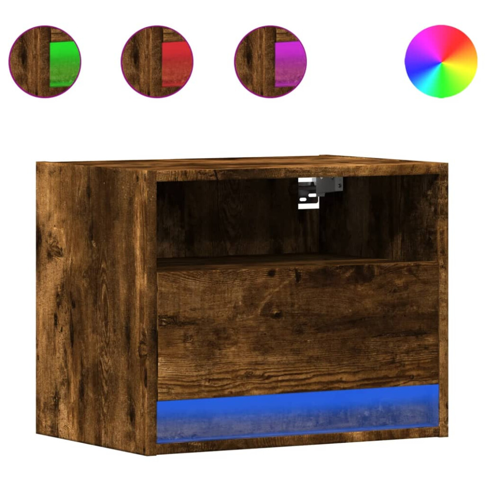 (smoked oak, 1 pcs) vidaXL Wall-mounted Bedside Cabinet with LED Lights Bed Cabinet