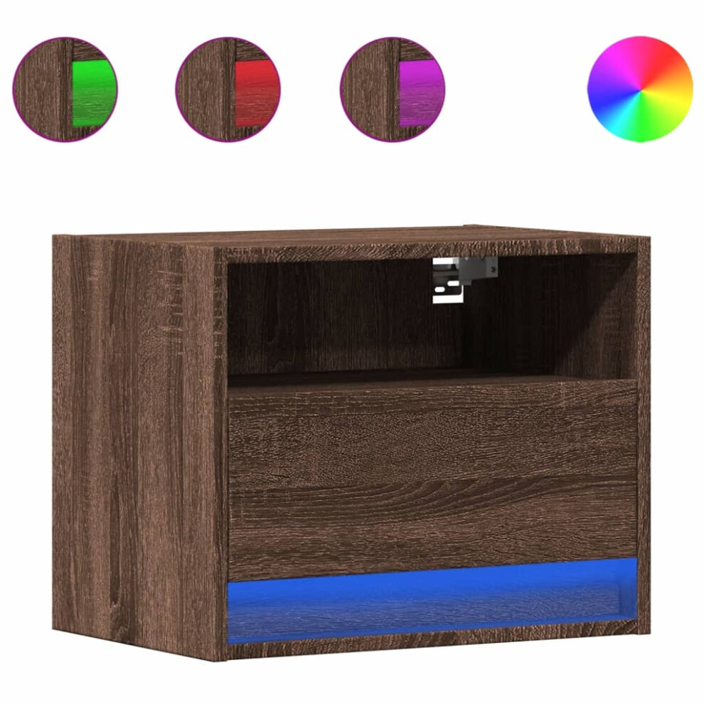 (brown oak, 1 pcs) vidaXL Wall-mounted Bedside Cabinet with LED Lights Bed Cabinet