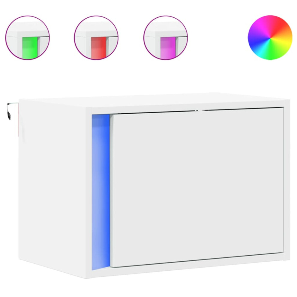 Vidaxl (White, 2 Pcs) Wall-Mounted Bedside Cabinets With Led Lights Bed Cabinet