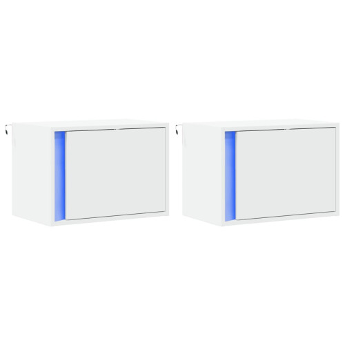 VidaXL (white, 2 pcs) vidaXL Wall-mounted Bedside Cabinets with LED Lights Bed Cabinet 2