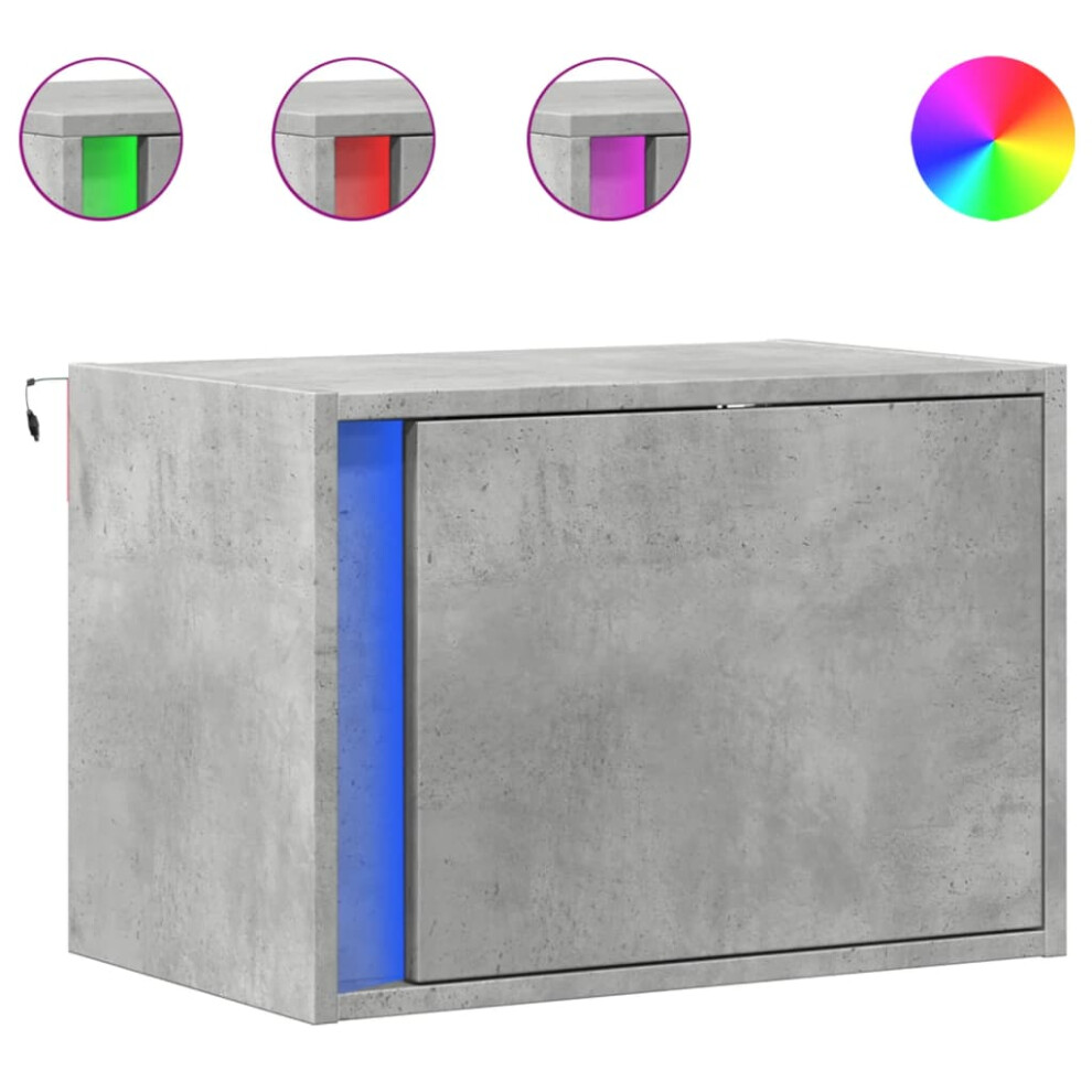 Vidaxl (Concrete Grey, 1 Pcs) Wall-Mounted Bedside Cabinets With Led Lights Bed Cabinet