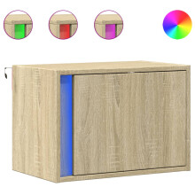 (sonoma oak, 1 pcs) vidaXL Wall-mounted Bedside Cabinets with LED Lights Bed Cabinet