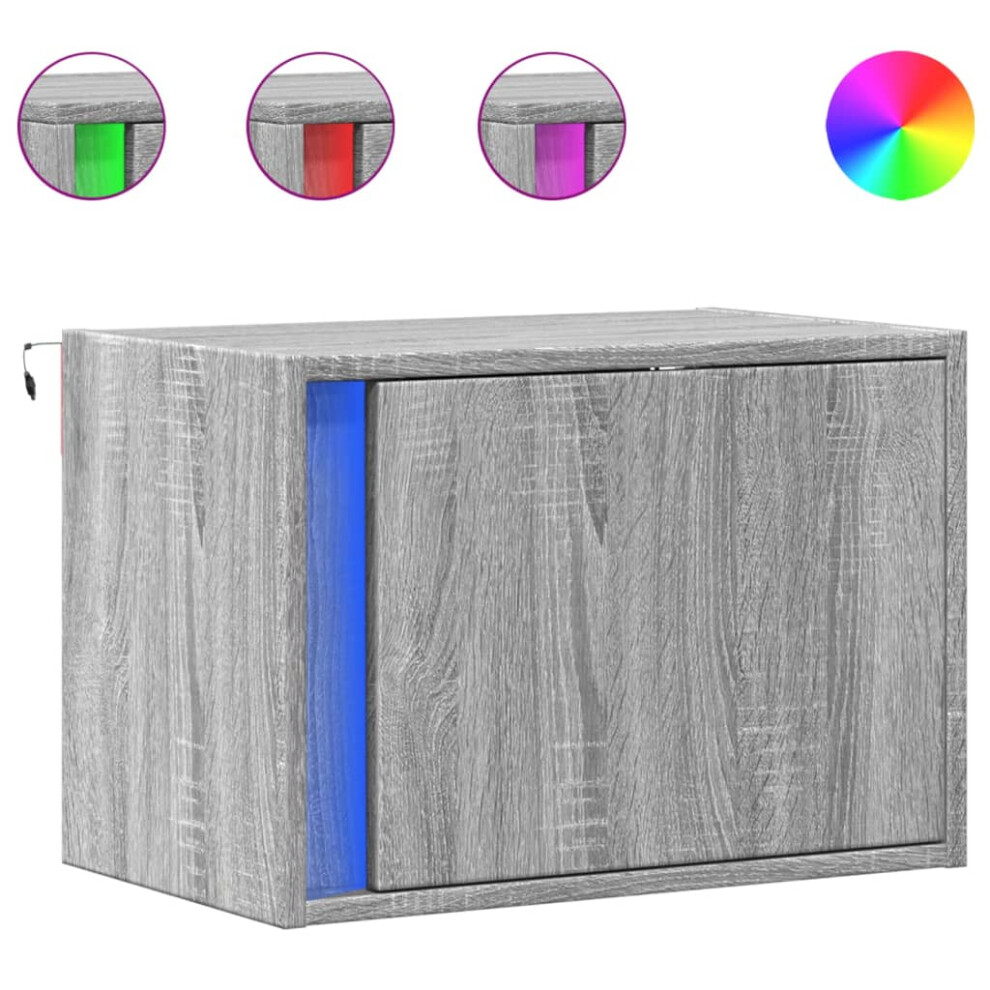 Vidaxl (Grey Sonoma, 2 Pcs) Wall-Mounted Bedside Cabinets With Led Lights Bed Cabinet