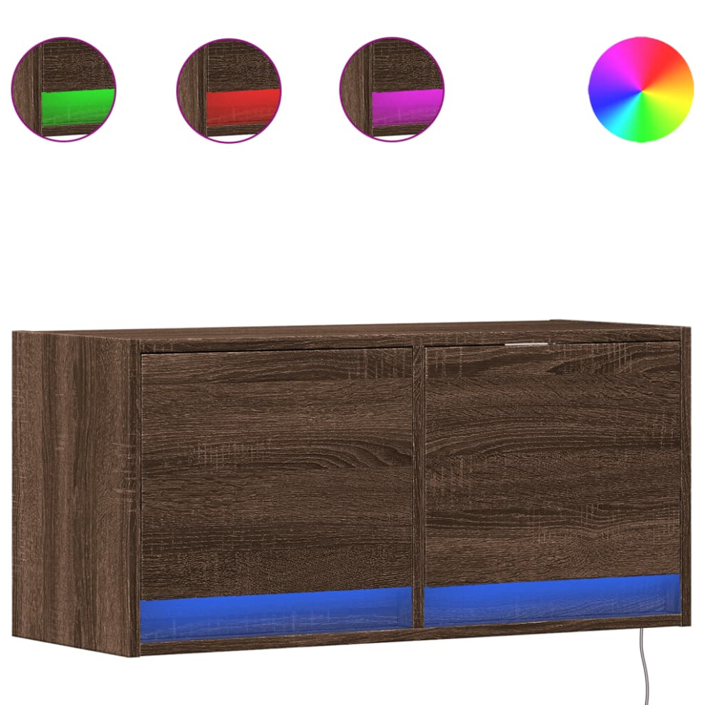 Vidaxl (Brown Oak, 80 X 31 X 38 Cm) Tv Wall Cabinet With Led Floating Tv Wall Unit Floating Tv Cabinet