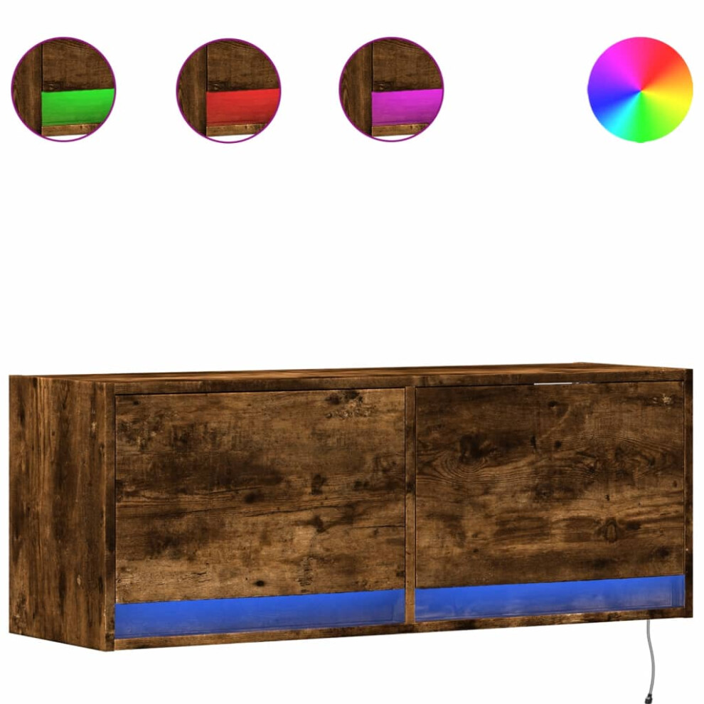Vidaxl (Smoked Oak, 100 X 31 X 38 Cm) Tv Wall Cabinet With Led Floating Tv Wall Unit Floating Tv Cabinet