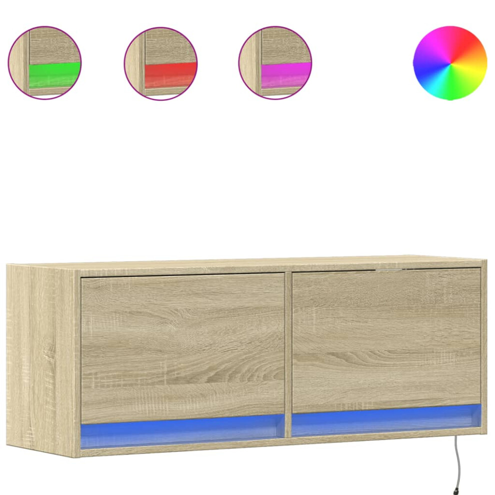 Vidaxl (Sonoma Oak, 100 X 31 X 38 Cm) Tv Wall Cabinet With Led Floating Tv Wall Unit Floating Tv Cabinet Brown