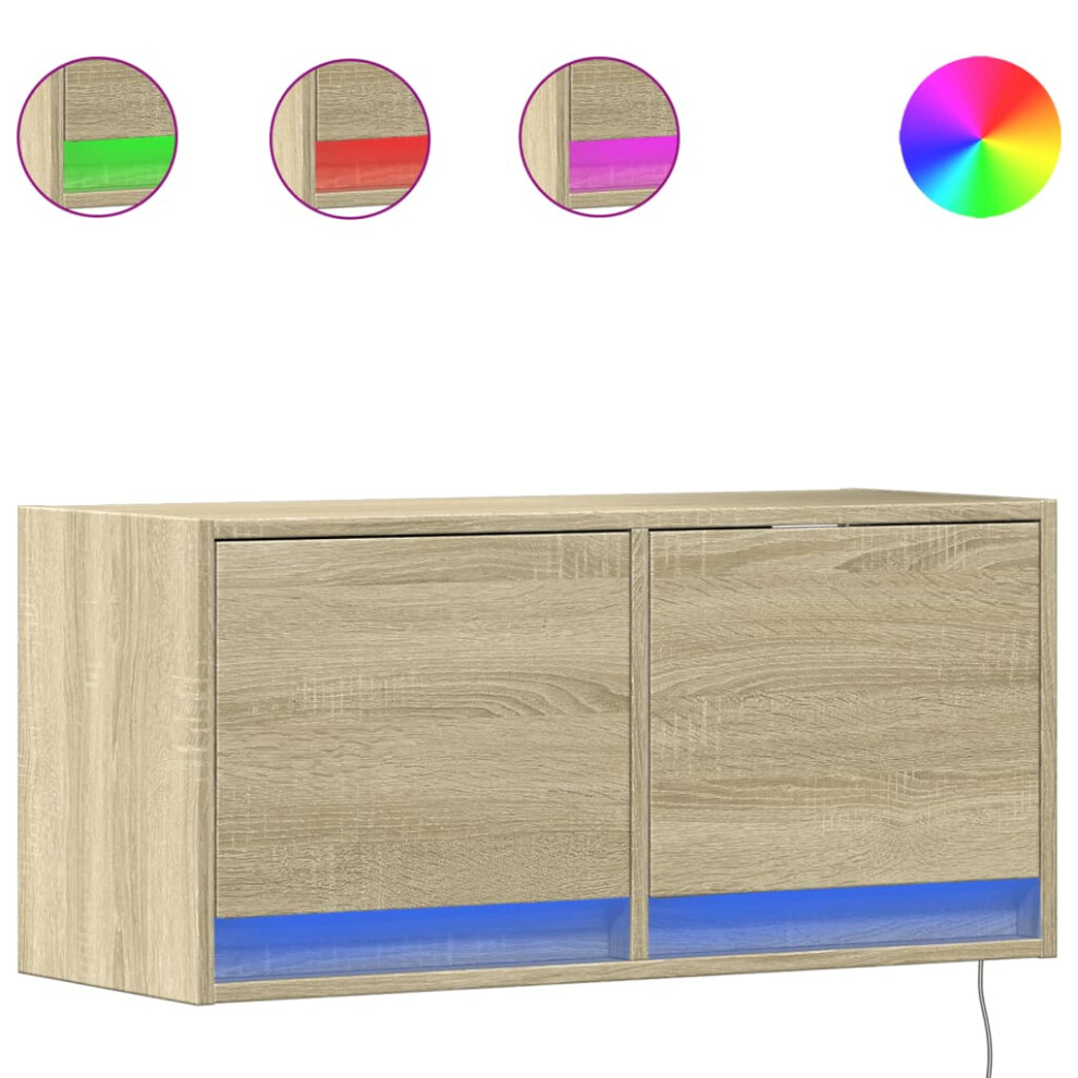 Vidaxl (Sonoma Oak, 80 X 31 X 38 Cm) Tv Wall Cabinet With Led Floating Tv Wall Unit Floating Tv Cabinet Brown