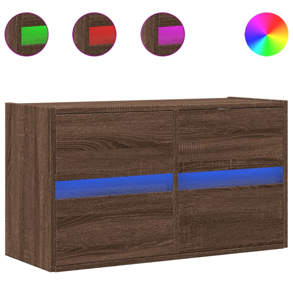 Vidaxl (Brown Oak, 80 X 31 X 45 Cm/ 1 Pcs) Tv Wall Cabinet With Led Lights Tv Unit Wall Mounted Cabinet