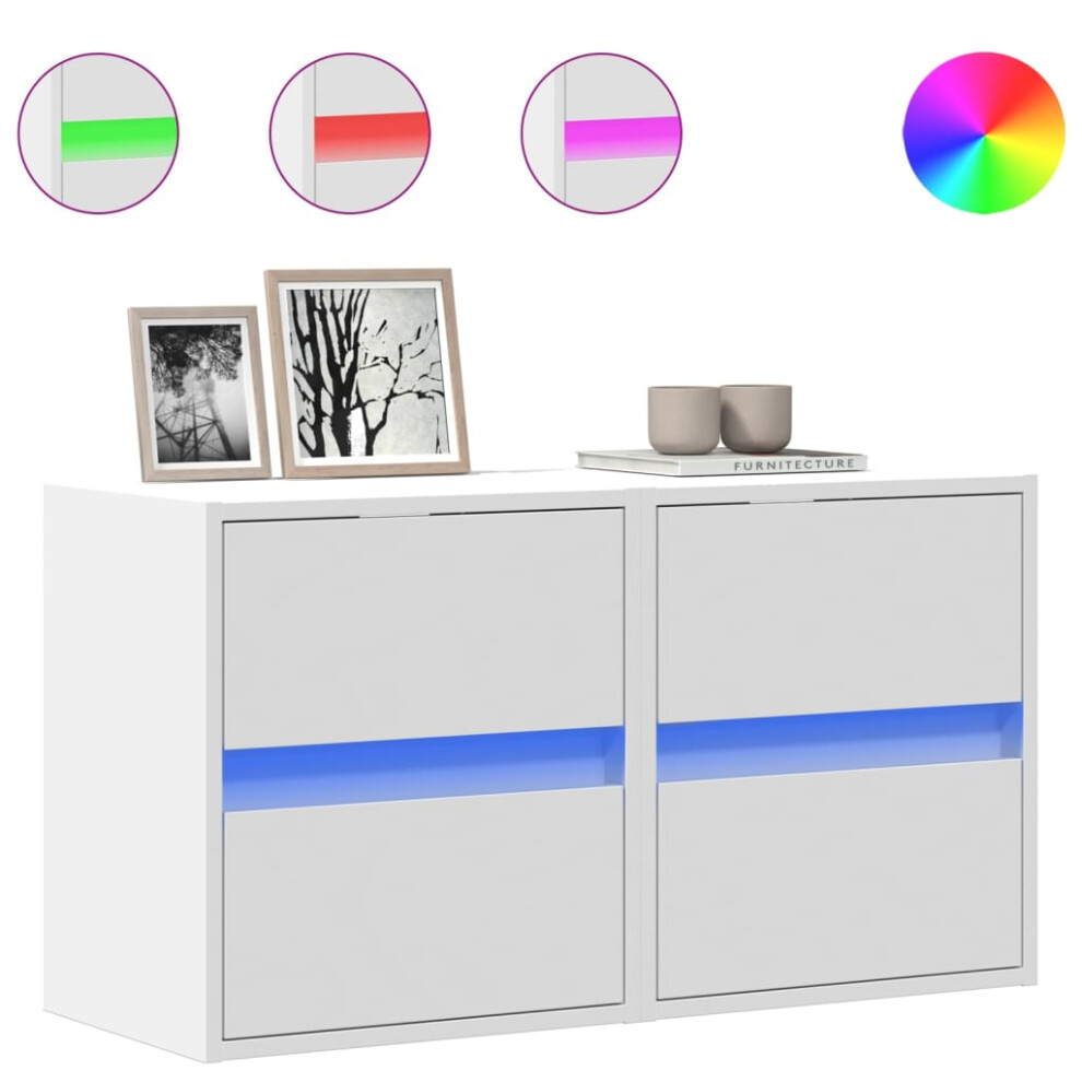 Vidaxl (White, 41 X 31 X 45 Cm/ 2 Pcs) Tv Wall Cabinet With Led Lights Tv Unit Wall Mounted Cabinet