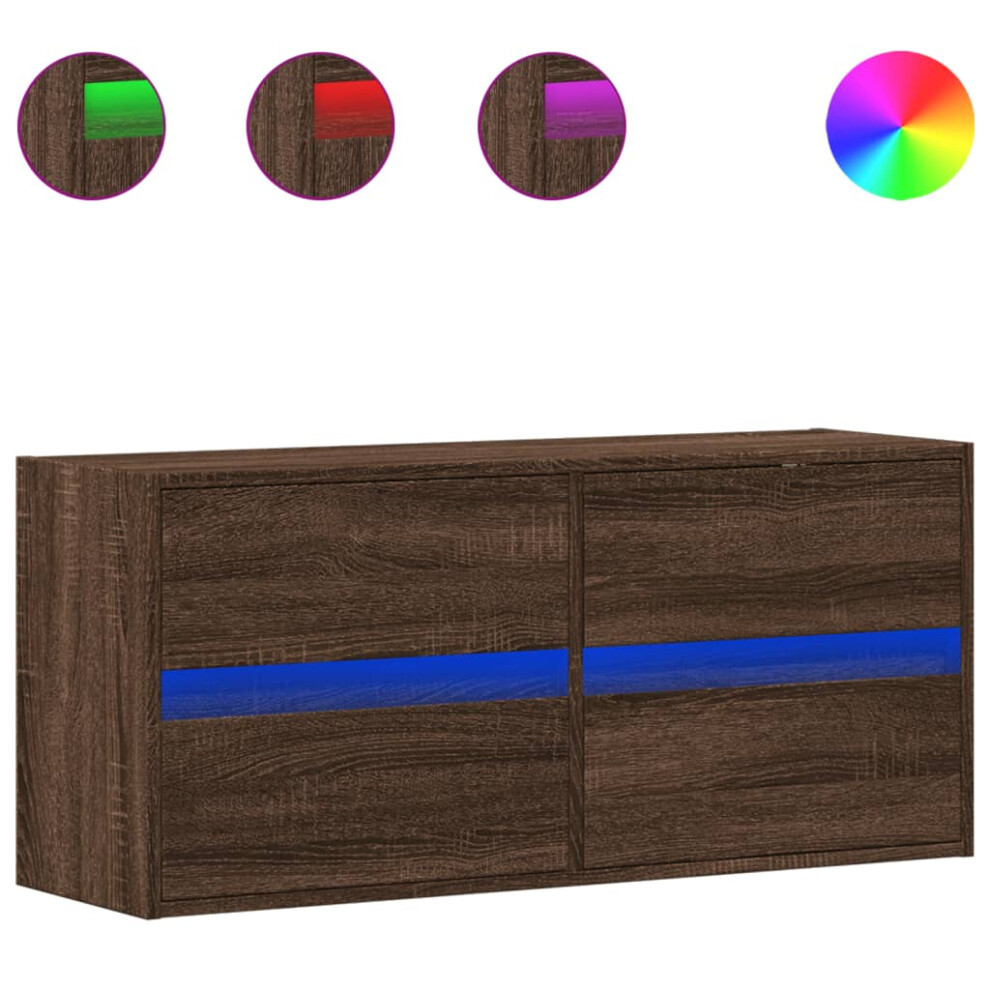 Vidaxl (Brown Oak, 100 X 31 X 45 Cm/ 1 Pcs) Tv Wall Cabinet With Led Lights Tv Unit Wall Mounted Cabinet