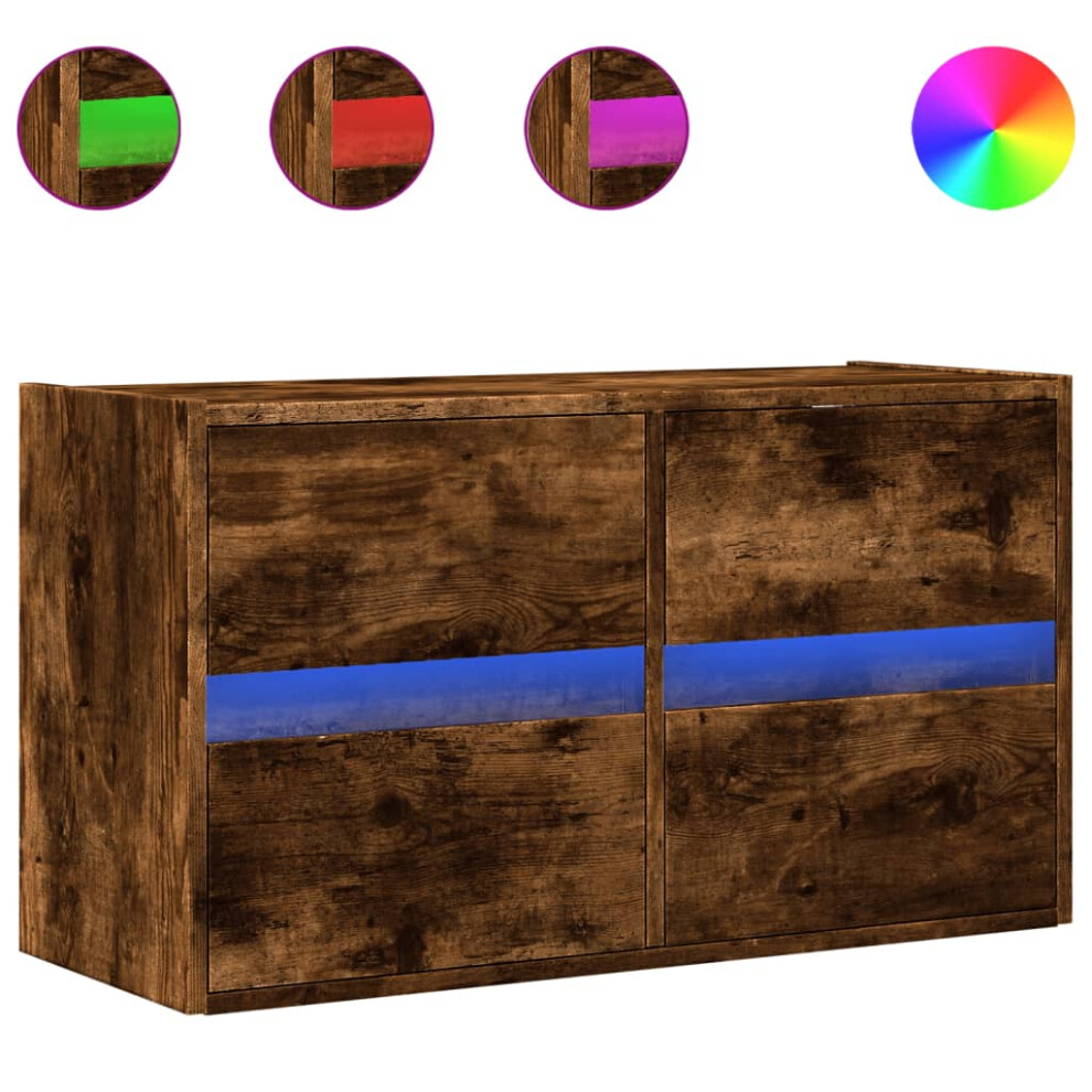Vidaxl (Smoked Oak, 80 X 31 X 45 Cm/ 1 Pcs) Tv Wall Cabinet With Led Lights Tv Unit Wall Mounted Cabinet