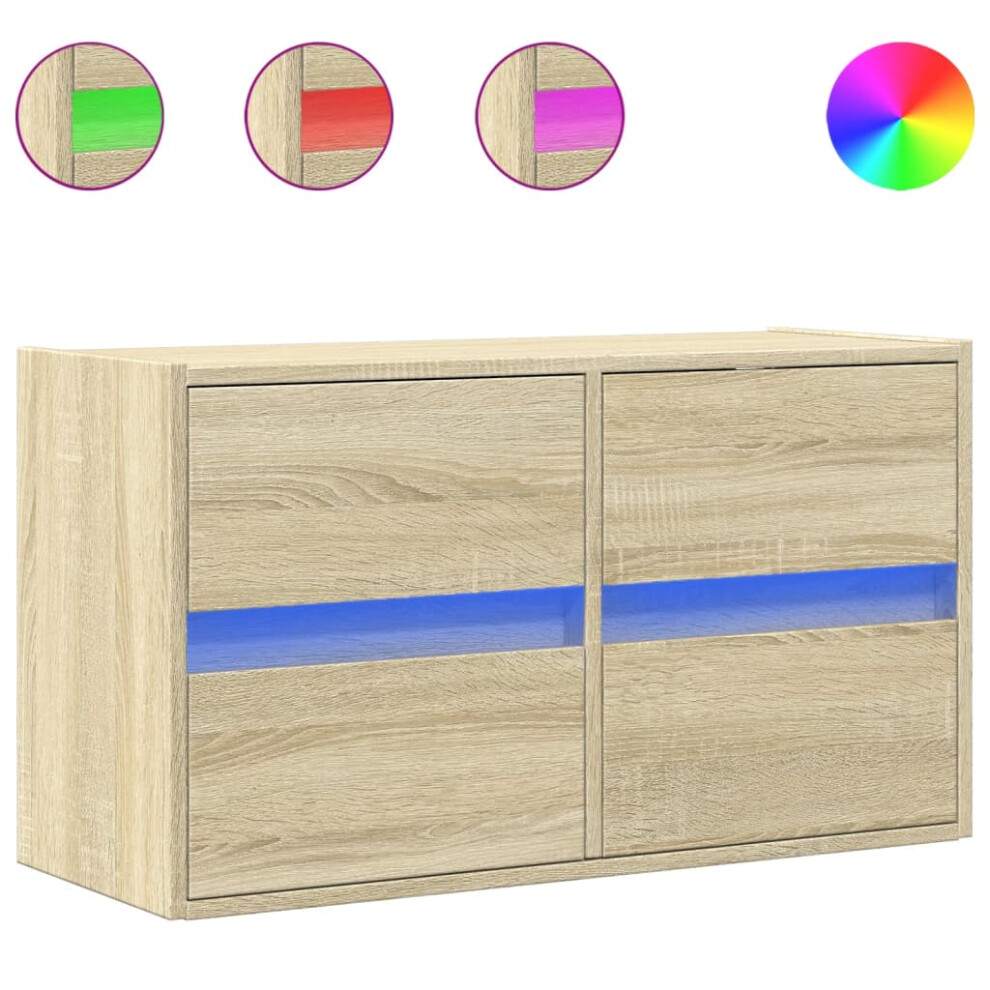 Vidaxl (Sonoma Oak, 80 X 31 X 45 Cm/ 1 Pcs) Tv Wall Cabinet With Led Lights Tv Unit Wall Mounted Cabinet