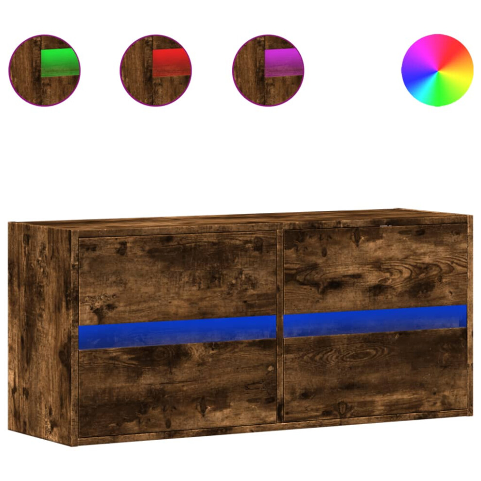 Vidaxl (Smoked Oak, 100 X 31 X 45 Cm/ 1 Pcs) Tv Wall Cabinet With Led Lights Tv Unit Wall Mounted Cabinet