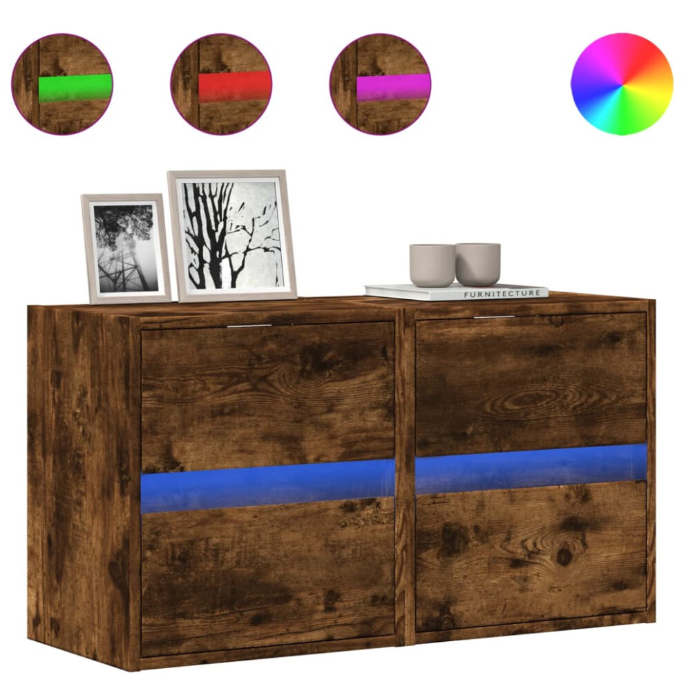 Vidaxl (Smoked Oak, 41 X 31 X 45 Cm/ 2 Pcs) Tv Wall Cabinet With Led Lights Tv Unit Wall Mounted Cabinet