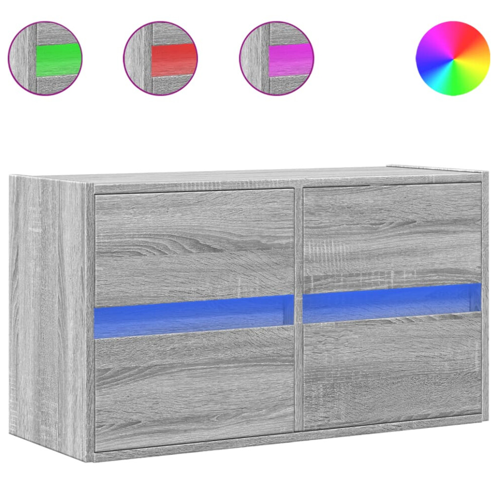 Vidaxl (Grey Sonoma, 80 X 31 X 45 Cm/ 1 Pcs) Tv Wall Cabinet With Led Lights Tv Unit Wall Mounted Cabinet