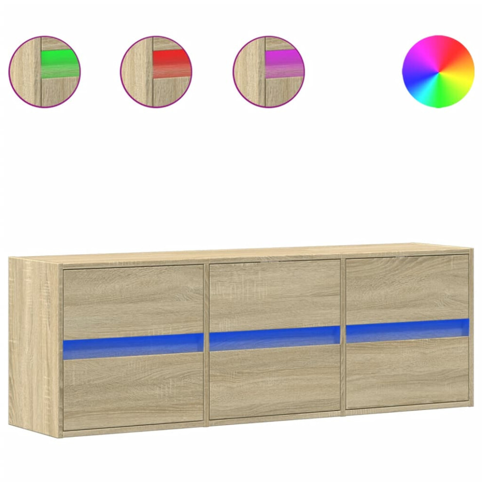 New Vidaxl (Sonoma Oak, 130 X X 45 Cm/ 1 Pcs) Tv Wall Cabinet With Led Lights Tv Unit Wall Mounted Cabinet Brown Size 31