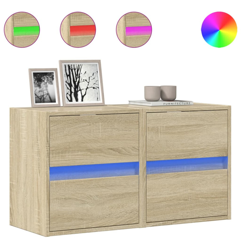 Vidaxl (Sonoma Oak, 41 X 31 X 45 Cm/ 2 Pcs) Tv Wall Cabinet With Led Lights Tv Unit Wall Mounted Cabinet