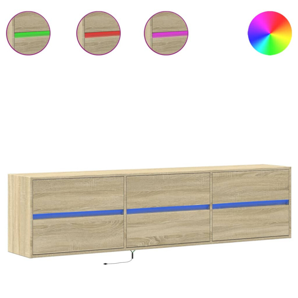 Vidaxl (Sonoma Oak, 180 X 31 X 45 Cm/ 1 Pcs) Tv Wall Cabinet With Led Lights Tv Unit Wall Mounted Cabinet Brown