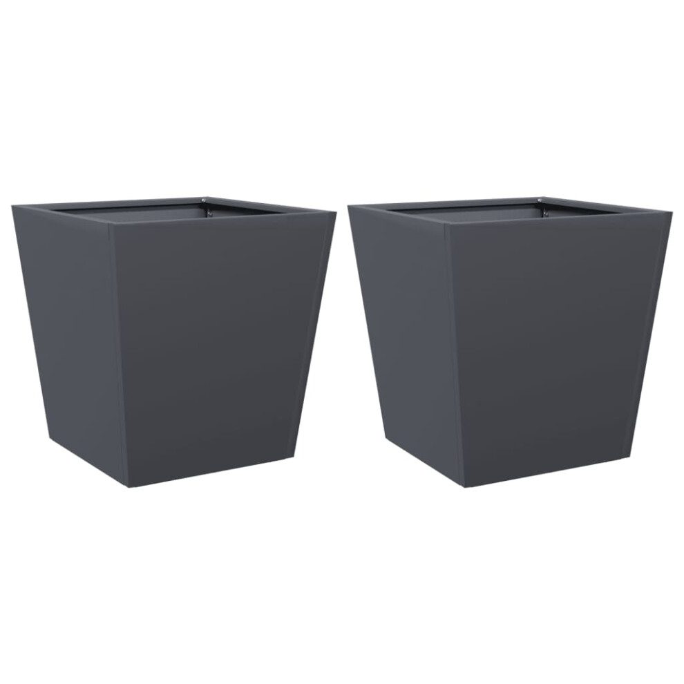 Vidaxl (Anthracite, 40 X 40 X 40 Cm/ 2 Pcs) Garden Planters Outdoor Flower Pot Patio Raised Bed Planter Box Steel