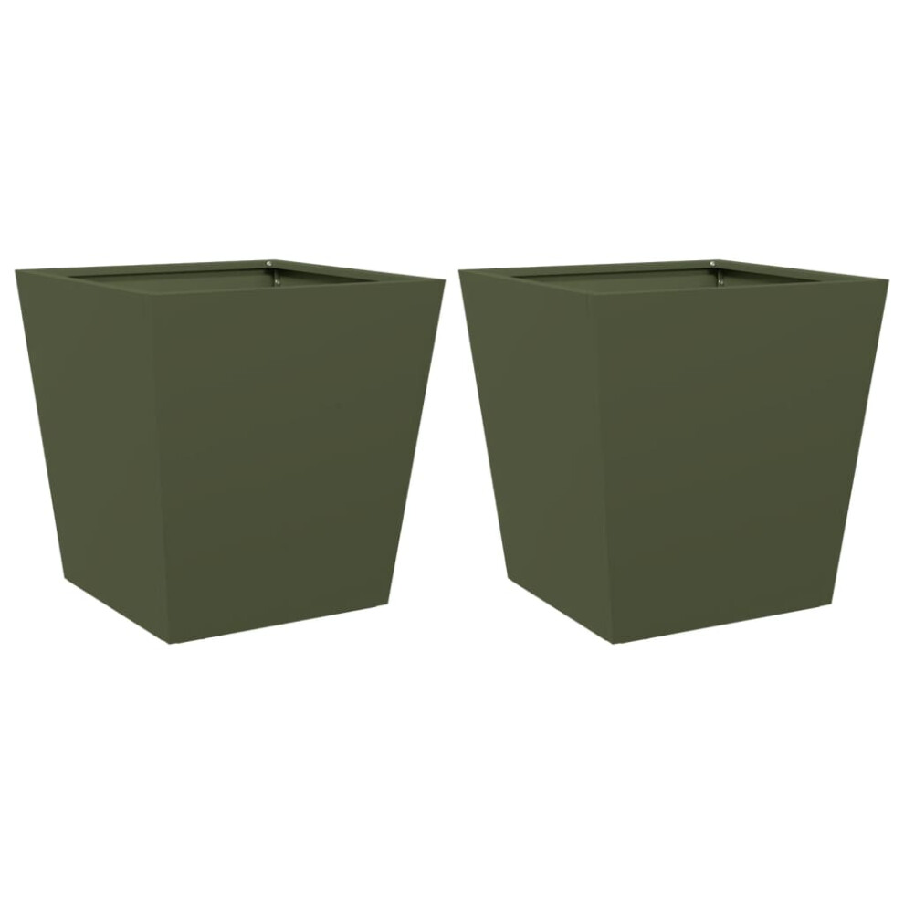 (olive green, 40 x 40 x 40 cm/ 2 pcs) vidaXL Garden Planters Outdoor Flower Pot Patio Raised Bed Planter Box Steel