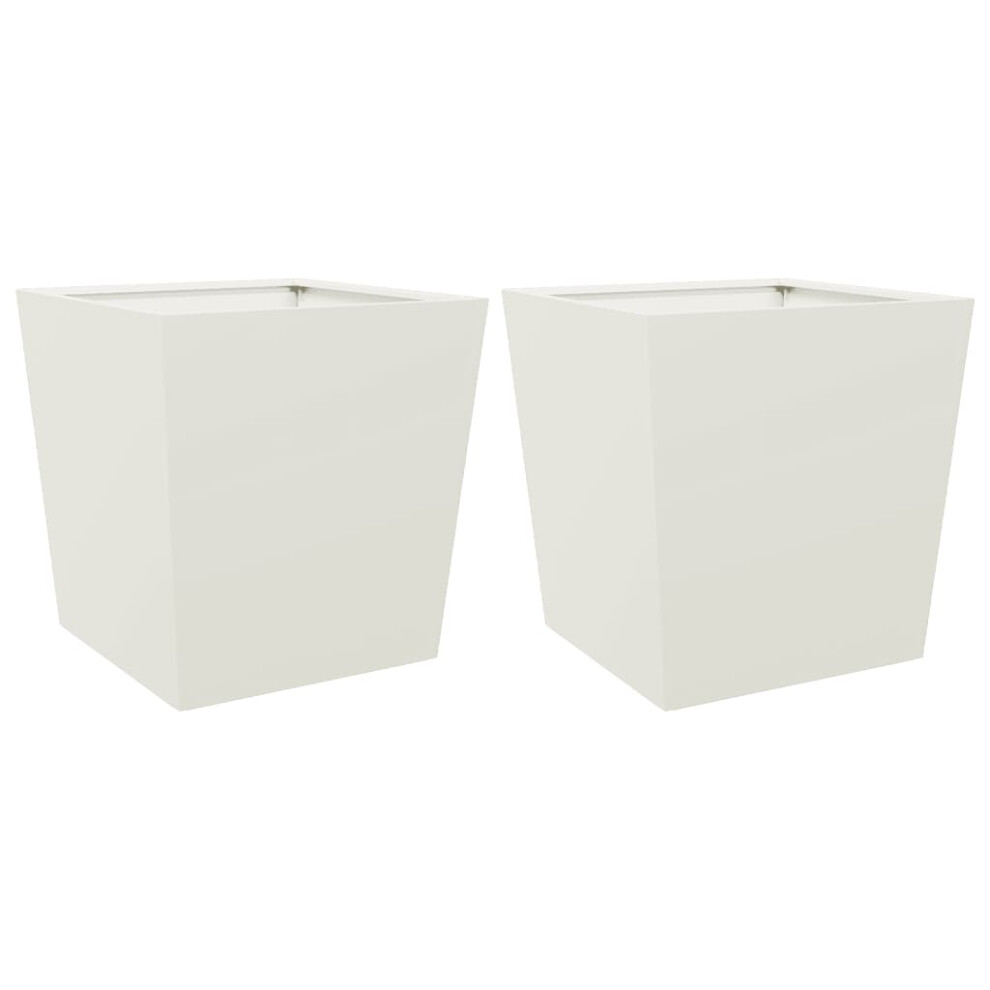 Vidaxl (White, 50 X 50 X 50 Cm/ 2 Pcs) Garden Planters Outdoor Flower Pot Patio Raised Bed Planter Box Steel