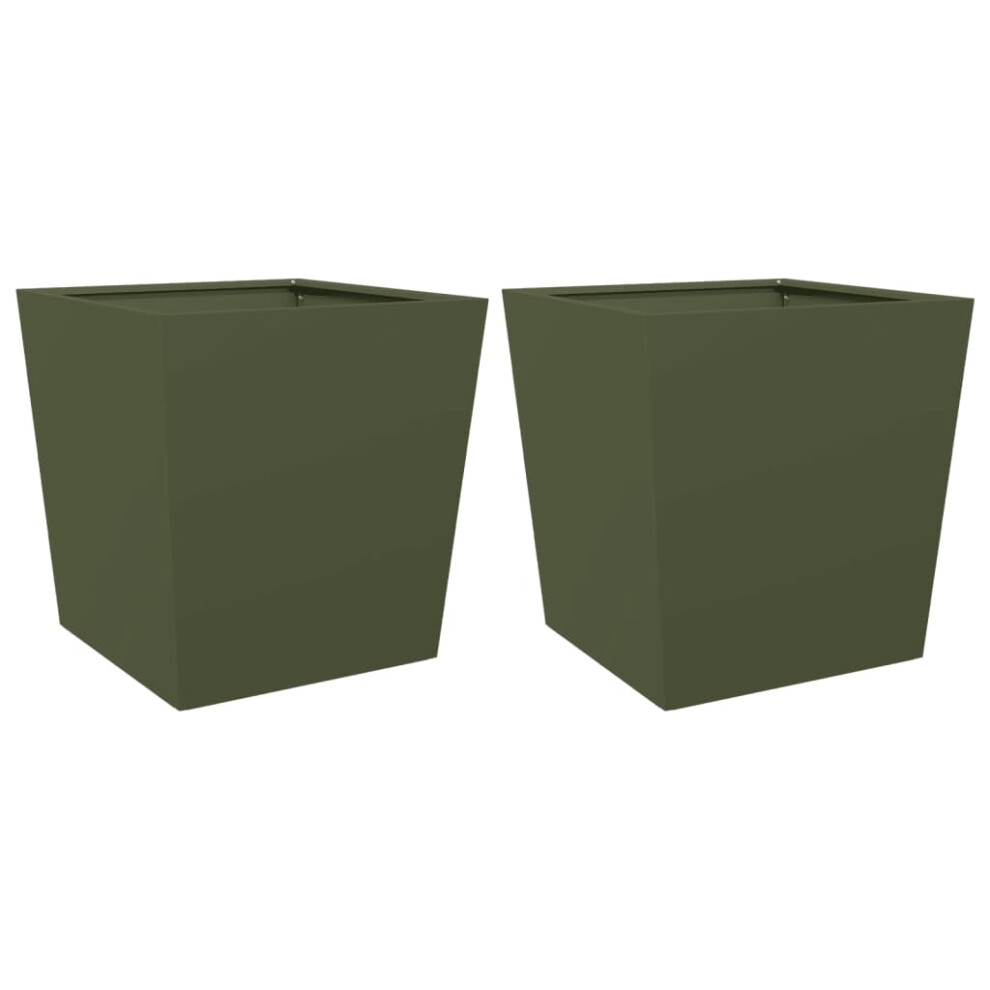 (olive green, 50 x 50 x 50 cm/ 2 pcs) vidaXL Garden Planters Outdoor Flower Pot Patio Raised Bed Planter Box Steel