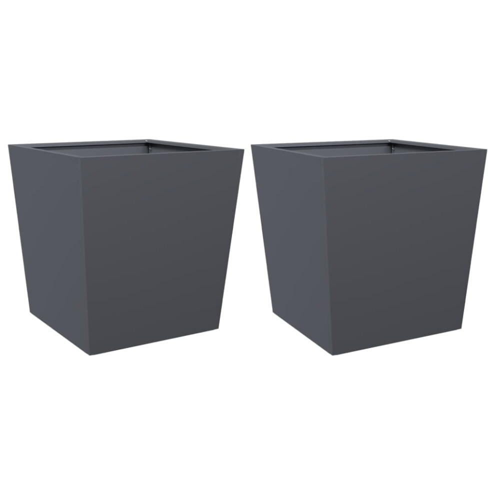 Vidaxl (Anthracite, 50 X 50 X 50 Cm/ 2 Pcs) Garden Planters Outdoor Flower Pot Patio Raised Bed Planter Box Steel - Image 2