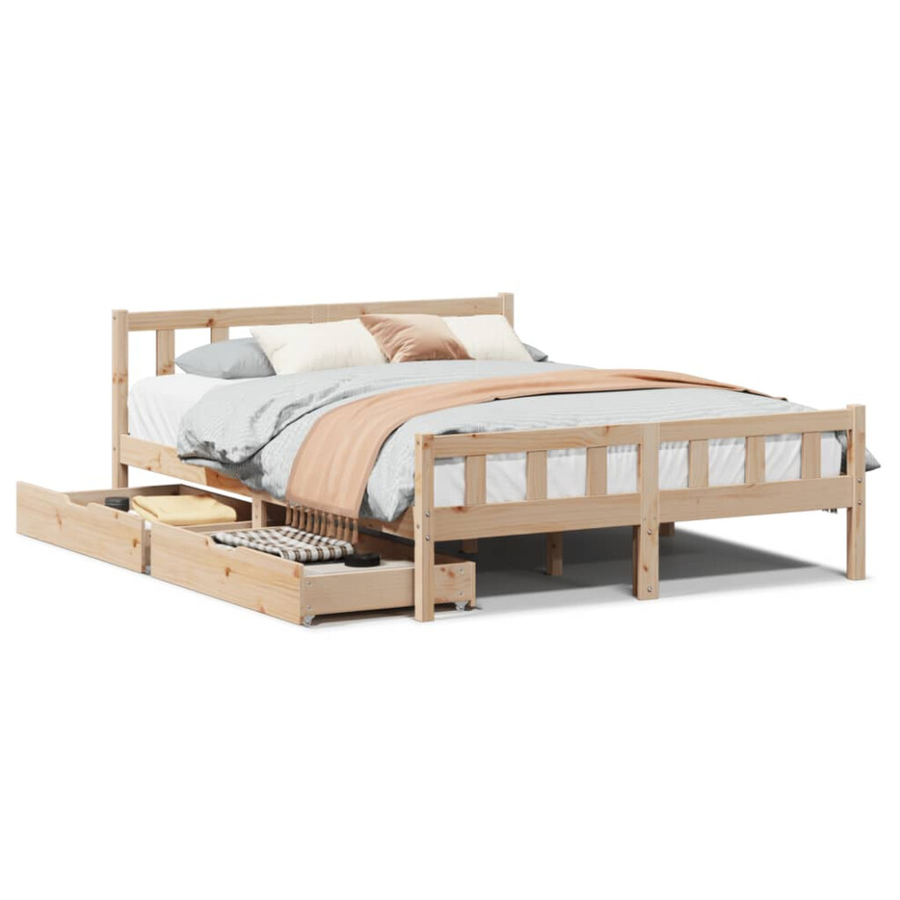 (natural, 120 x 190 cm) vidaXL Bed Frame with Drawers Bed Wax Solid Wood Pine