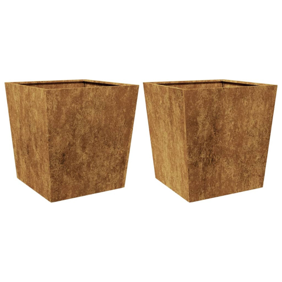 Vidaxl (Brown, 50 X 50 X 50 Cm/ 2 Pcs) Garden Planters Outdoor Flower Pot Patio Raised Bed Planter Box Steel - Image 3