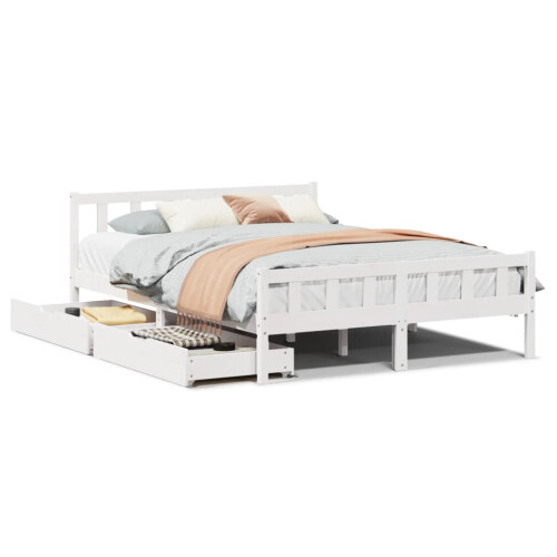 VidaXL (white, 150 x 200 cm) vidaXL Bed Frame with Drawers Bed Wax Solid Wood Pine 1