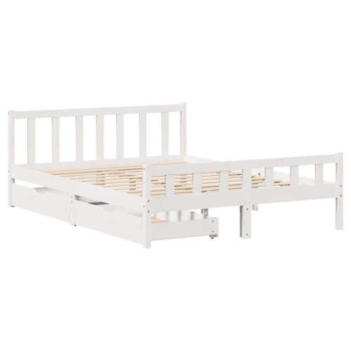 VidaXL (white, 150 x 200 cm) vidaXL Bed Frame with Drawers Bed Wax Solid Wood Pine 2