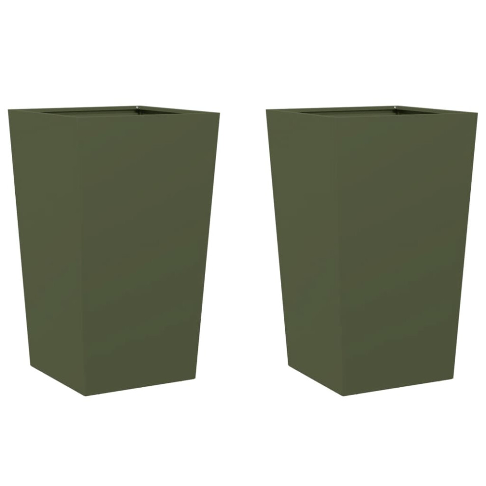 Vidaxl (Olive Green, 45 X 45 X 75 Cm/ 2 Pcs) Garden Planters Outdoor Flower Pot Patio Raised Bed Planter Box Steel