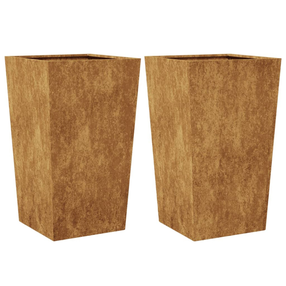 Vidaxl (Brown, 45 X 45 X 75 Cm/ 2 Pcs) Garden Planters Outdoor Flower Pot Patio Raised Bed Planter Box Steel