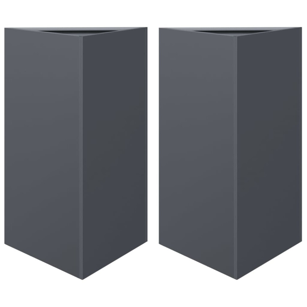 Vidaxl Anthracite (, 50 X X 75 Cm/ 2 Pcs) Garden Planters Outdoor Flower Pot Patio Planter Box Triangular Steel Size 43