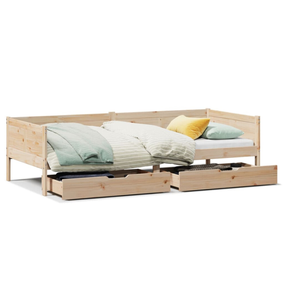 (natural) vidaXL Daybed with Drawers Sofa Bed Guest Bed Couch Solid Wood Pine