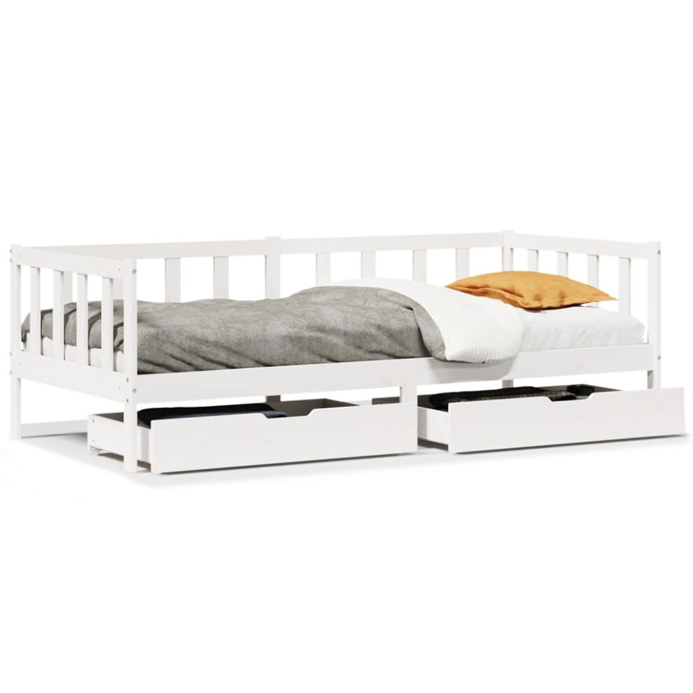 (white, 90 x 190 cm) vidaXL Daybed with Drawers Sofa Bed Sleeper Bed Guest Bed Solid Wood Pine