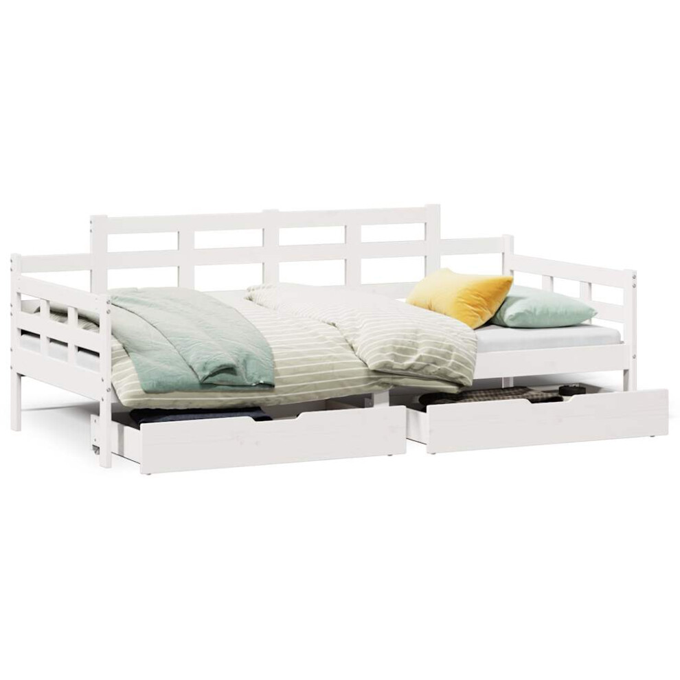Vidaxl (White, 90 X 200 Cm) Daybed With Drawers Sofa Bed Guest Bed Couch Solid Wood Pine