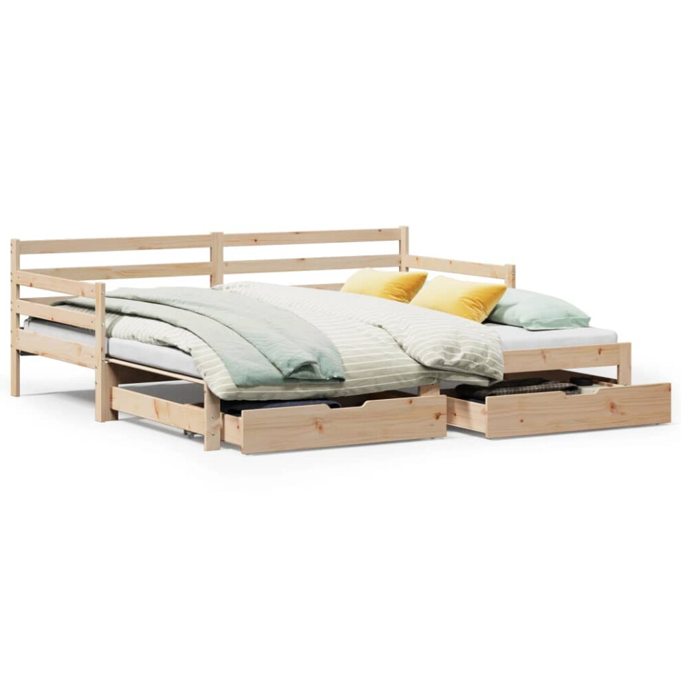 Vidaxl (Natrual, 80 X 200 Cm) Daybed With Trundle & Drawers Sofa Bed Solid Wood Pine