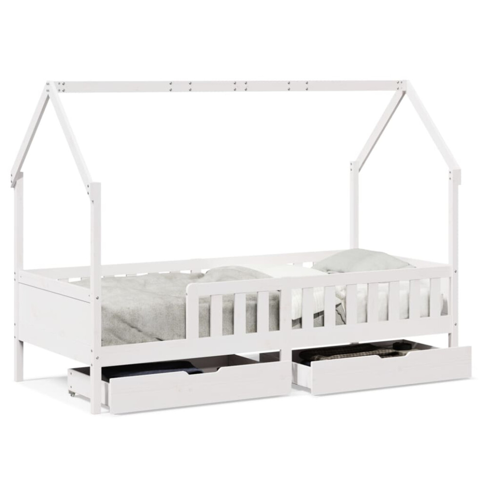 Vidaxl (White, 90 X 200 Cm) Kids Bed Frame With Drawers Wooden Bed Solid Wood Pine
